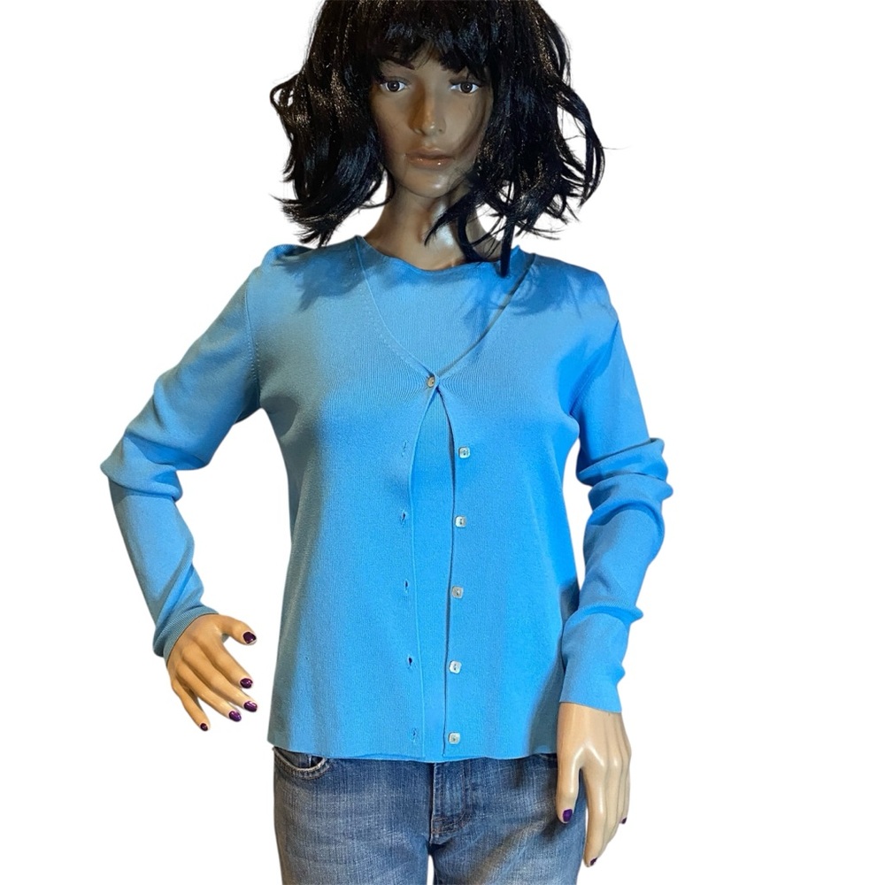 J.A.C. 2-piece Top Set Sleeveless Shell & Cardigan Top Light Blue Sz Med/Lrg VGC